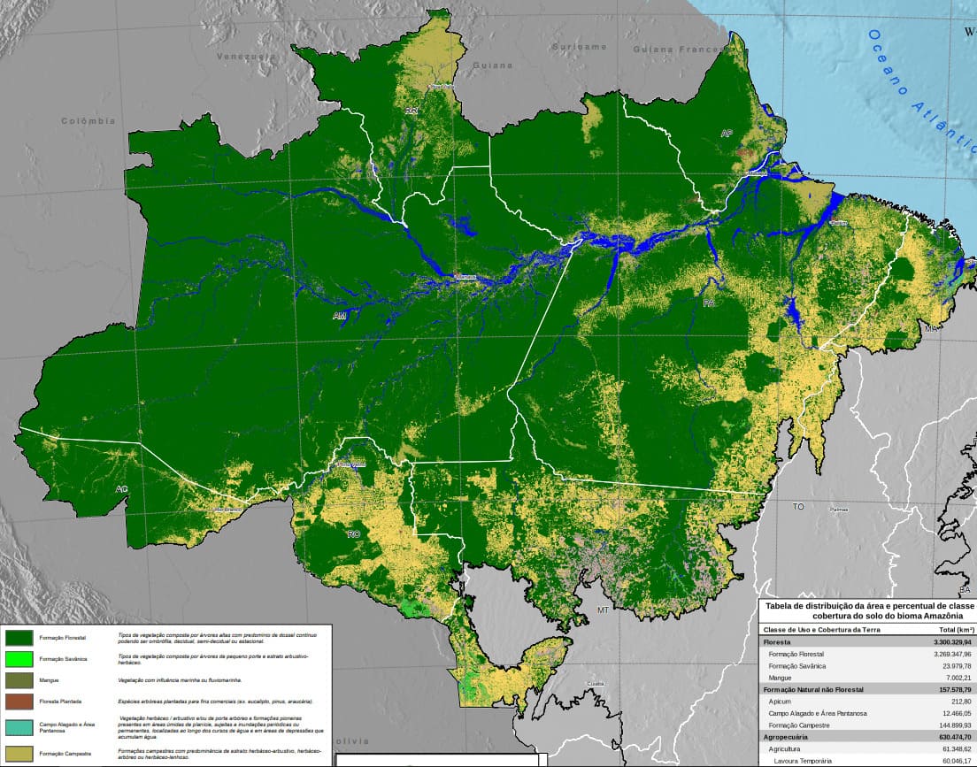 Mapa de uso e cobertura do bioma Amazônia