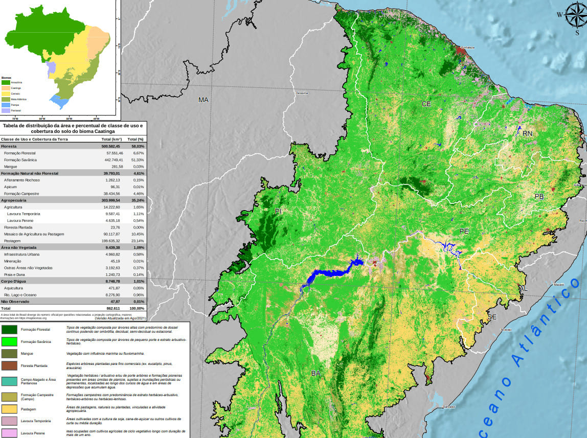Mapa de uso e cobertura do bioma Caatinga