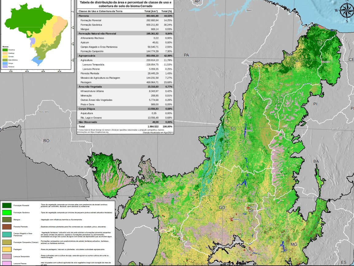 Mapa de uso e cobertura do bioma Cerrado