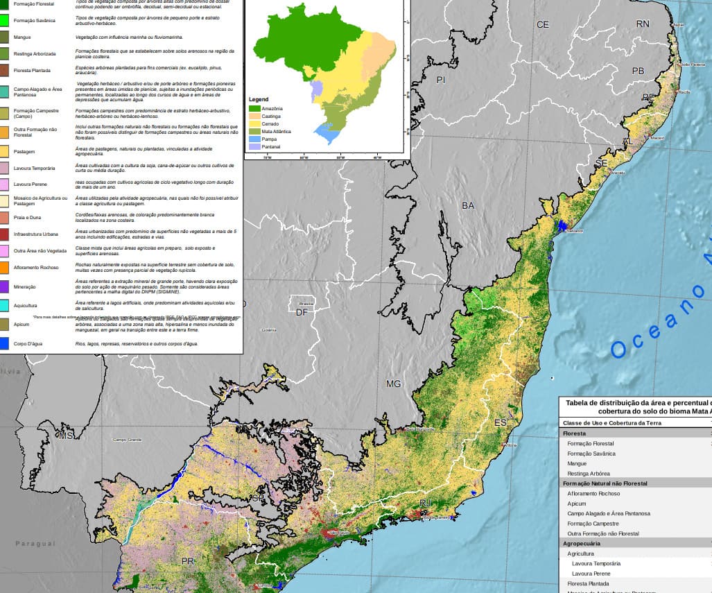 Mapa de uso e cobertura do bioma Mata Atlântica