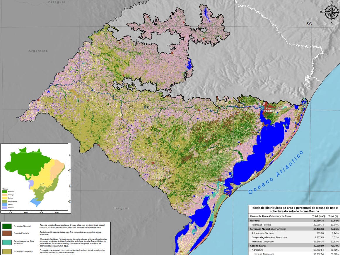 Mapa de uso e cobertura do bioma Pampa