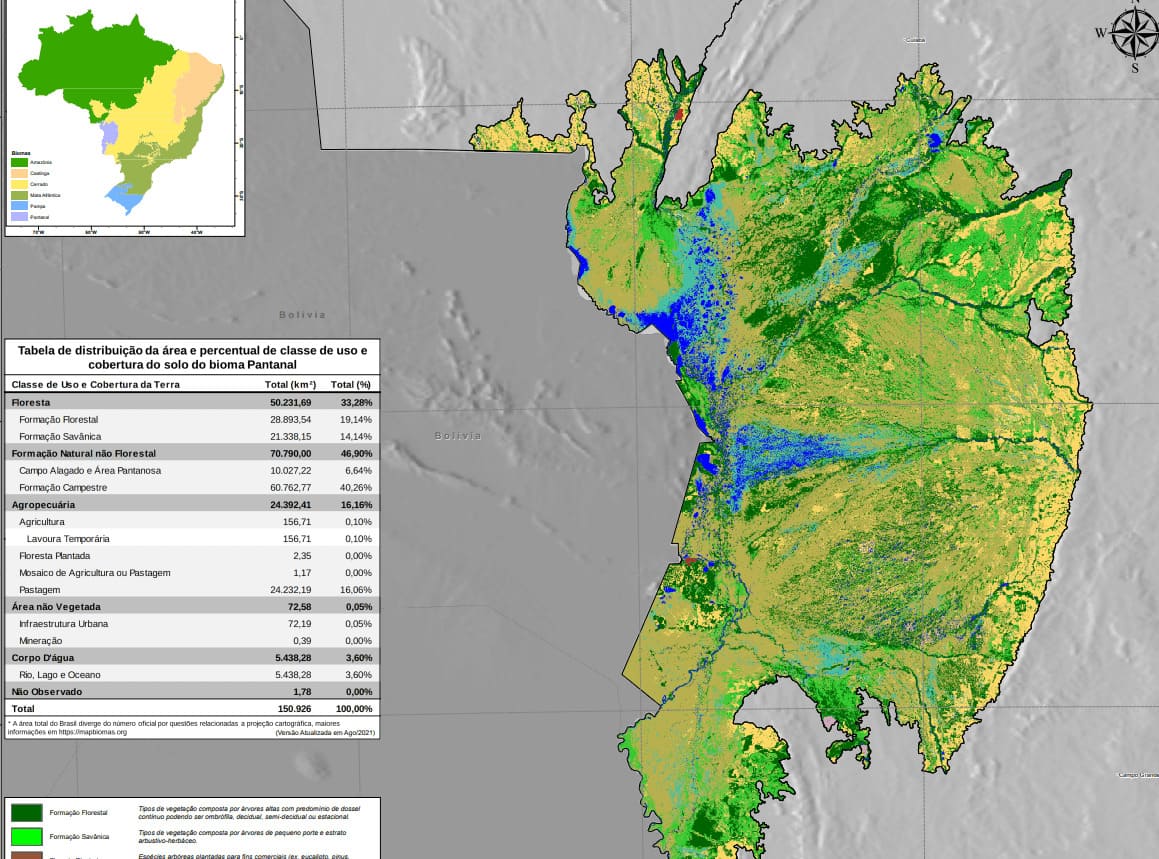 Mapa de uso e cobertura do bioma Pantanal