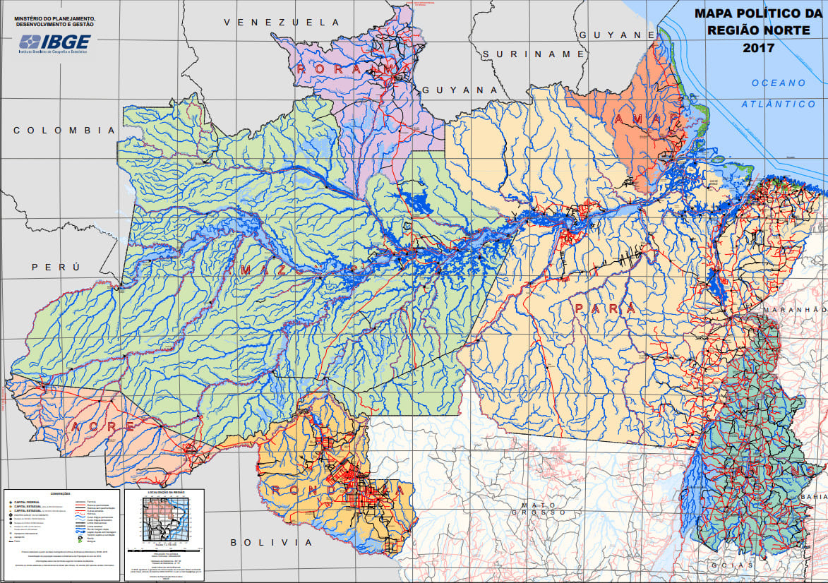 Mapas políticos das regiões do Brasil