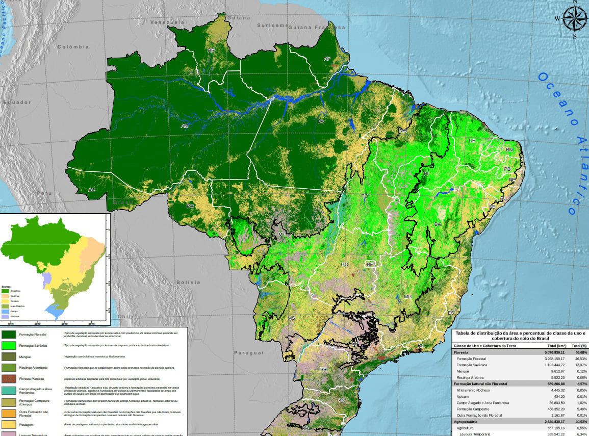 Mapa de uso e cobertura da Terra do Brasil