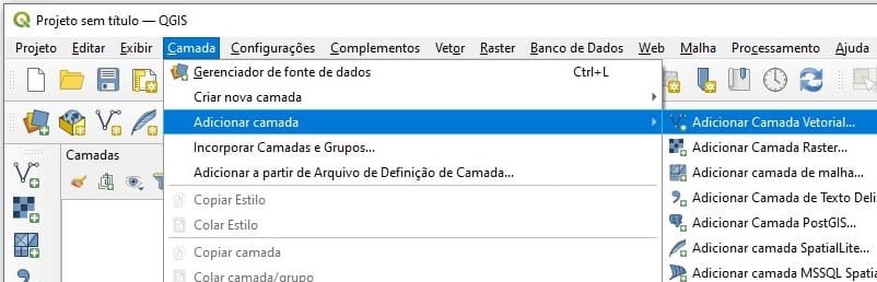 Adicionar camada vetorial no QGIS