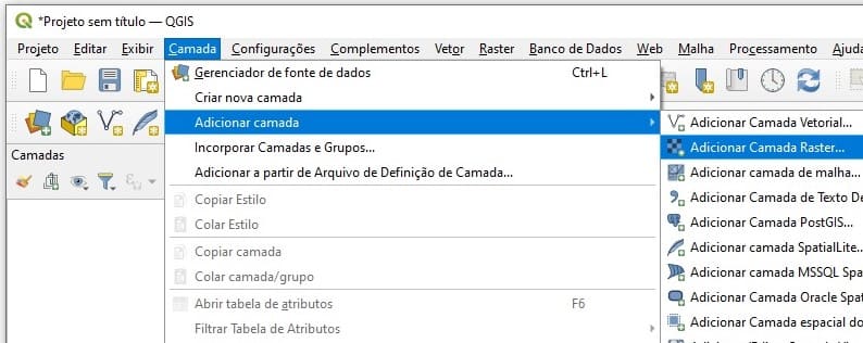 Adicionar camada Raster no QGIS