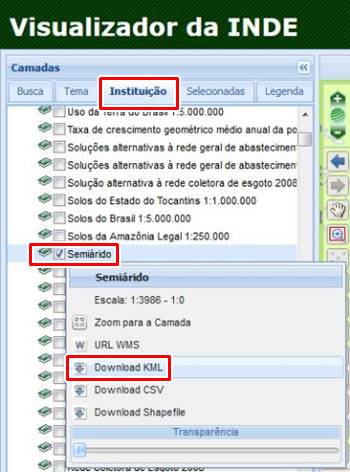 Baixando KML dos limites do Semiárido no visualizador da INDE