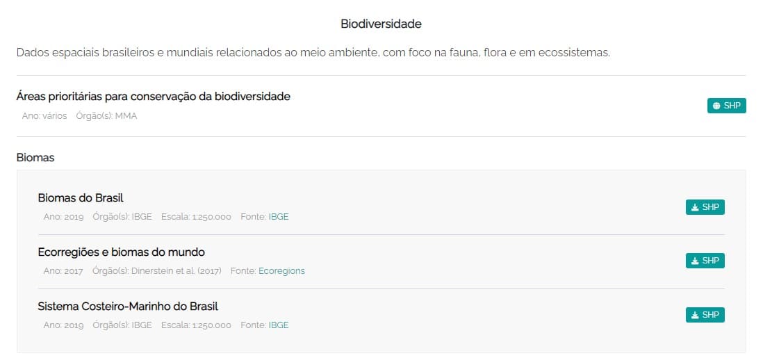 Baixar shapefiles de biomas no site Geoaplicada