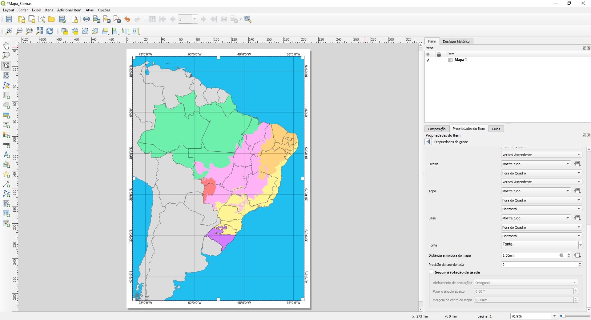 Mapa depois de editar grade de coordenadas