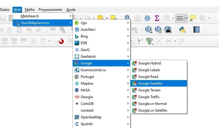 Baixar imagem de satélite do Google no QGIS
