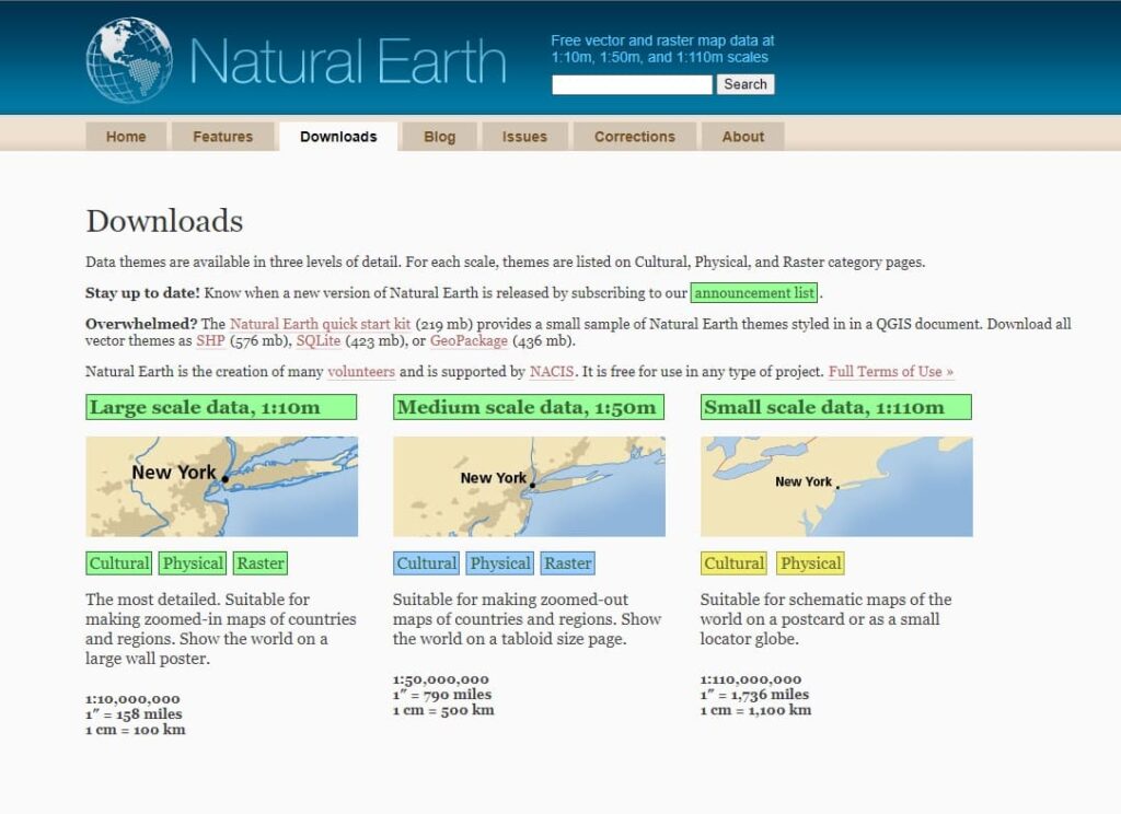 Dados espaciais mundiais de NaturalEarthData