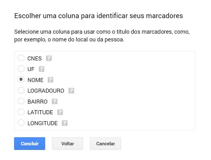 Selecionar coluna para nome dos marcadores