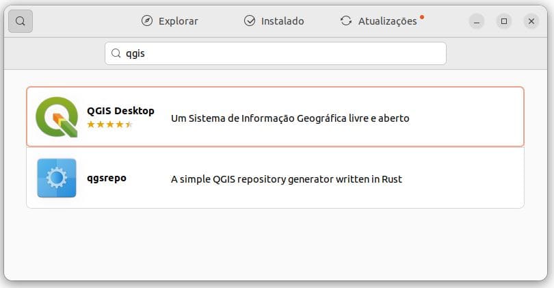 Pesquisar QGIS no Ubuntu Software