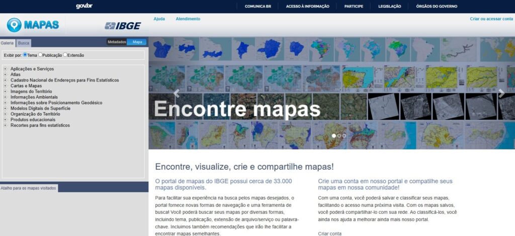 Portal de Mapas do IBGE com cartas topográficas e dados espaciais
