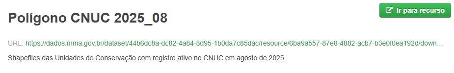 Baixar camadas das Unidades de Conservação para o Brasil