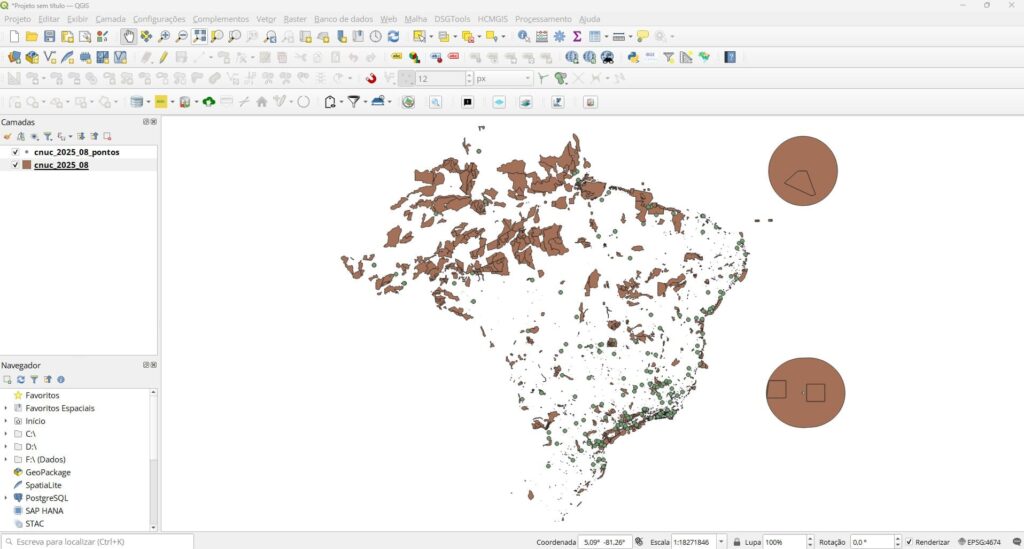 Shapefle das Unidades de Conservação do Brasil no QGIS