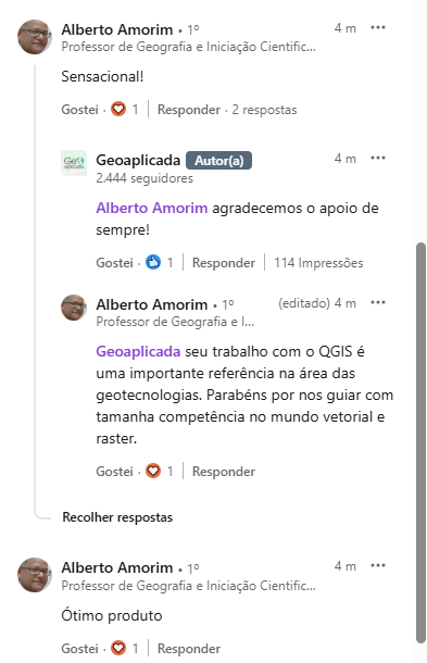 Depoimento do aluno Alberto para o curso de Mapas Temáticos com QGIS